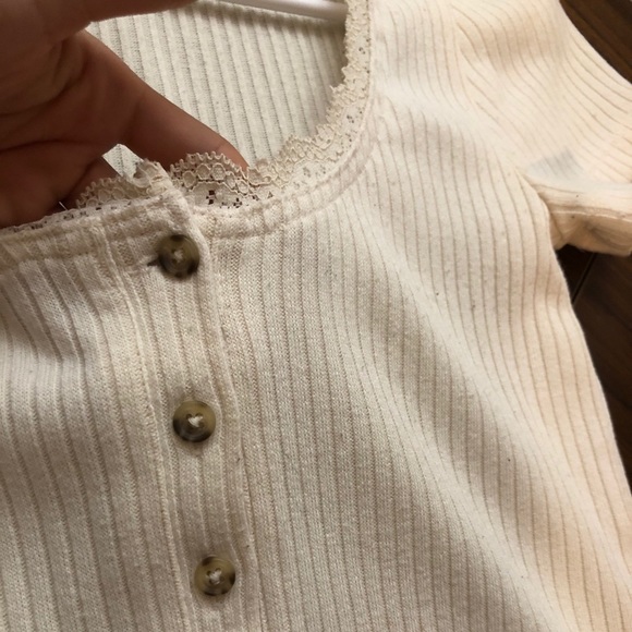Cream Ribbed Button Up Top - Picture 3 of 6
